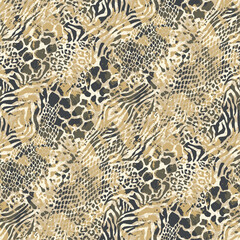 Wall Mural - wild animal skins abstract patchwork wallpaper grunge vector seamless pattern for fabric shirt card 