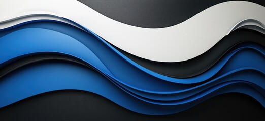 Poster - Abstract wave pattern in blue, black, and white colors on textured background