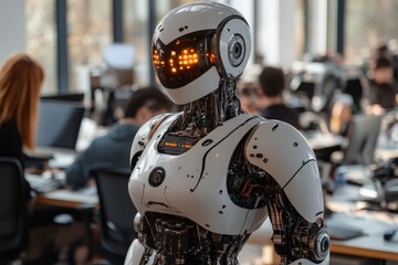 Aufkleber - Robotic innovation showcased in modern workspace during collaborative technology development
