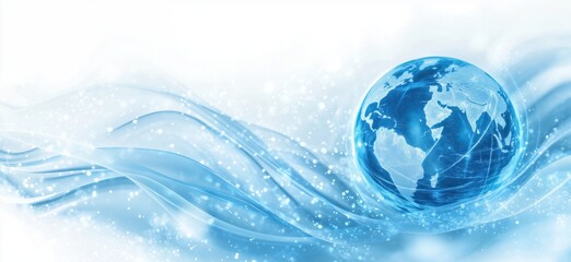 Poster - Blue globe with waves and sparkles representing global connectivity and technology