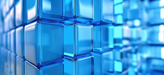 Poster - Blue glass blocks creating a modern abstract background with reflections and depth