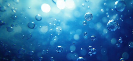 Poster - Underwater bubbles creating a serene blue atmosphere with light reflections