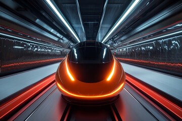 Aufkleber - futuristic transport vehicle in a sleek underground tunnel with vibrant neon lights at night