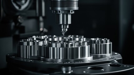 Poster - Advanced CNC machining station with multiple automated processes.