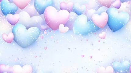 Wall Mural - heartfelt sky: a dreamy composition of pastel-colored hearts float across a soft, textured backdrop,