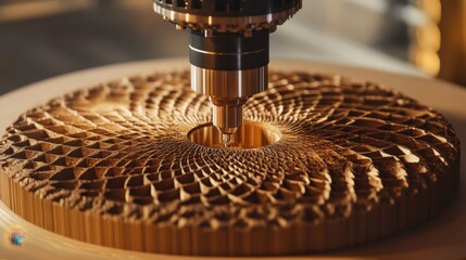 Poster - Close-up of CNC spindle carving patterns into an industrial workpiece.