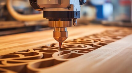 Poster - Close-up of CNC spindle carving patterns into an industrial workpiece.