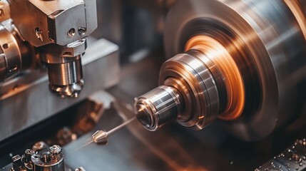 Poster - CNC automated lathe machine processing a metal rod efficiently.
