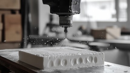 Poster - CNC D milling machine shaping a prototype from a block of material.