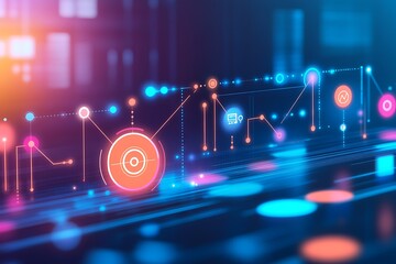 Poster - Abstract data flow visualization with glowing neon connectivity networks