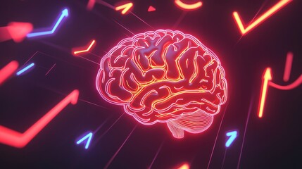 Poster - Neon brain visualization digital art creative space abstract environment close-up view neuroscience concept