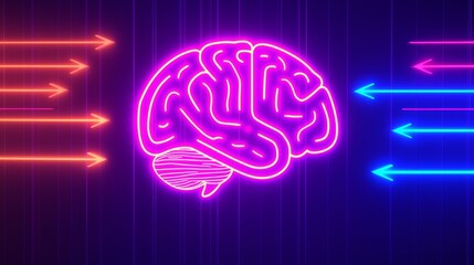 Poster - Neon brain visual abstract concept digital art futuristic environment central perspective mind and creativity