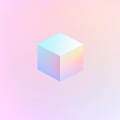 Poster - Pastel iridescent cube on pink background.