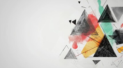 Poster - Dynamic abstract art composition with triangles and watercolors creative studio graphic design modern aesthetic artistic perspective
