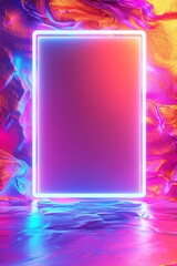 Poster - Vibrant neon frame display abstract digital space colorful design futuristic environment aesthetic view visual concept