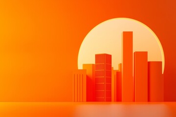 Poster - Sunset urban landscape city skyline graphic design warm color palette minimalist view modern aesthetic