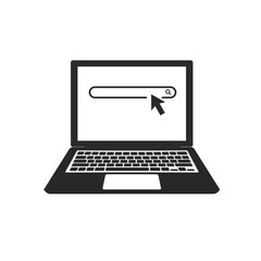 Laptop icon with a search bar and cursor on the screen.