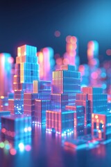 Poster - Colorful abstract cityscape illuminated with vibrant lights at night creating a futuristic atmosphere