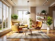 © Four888 - Empty Modern Living Room with Chair, 3D Rendered Interior Design Stock Photo