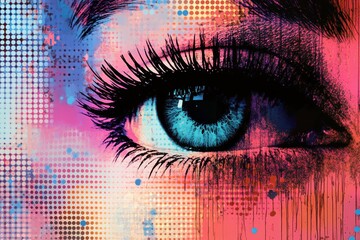 Poster - Captivating halftone eye collage for modern art enthusiasts seeking unique grunge-inspired visuals and innovative design elements to elevate their projects and collections