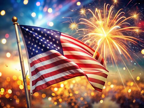 festive fourth of july background: fireworks, confetti, and american flag