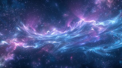 A vibrant abstract nebula with swirling blue and purple colors and a starry background.