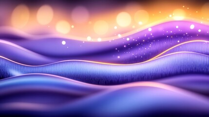 Poster - Electric Flow Abstract Wavy Design, Vibrant Blue, Violet, Golden Bokeh, Sparkling Light Effect.