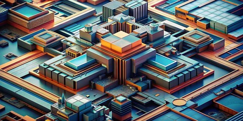 Poster - Futuristic 3D Architectural Design, Abstract Aerial View, Modern Building Pattern