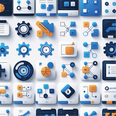 Fototapete - Modern 3D icons for digital interfaces. Blue and white, flat design, vector set.Art & Illustration