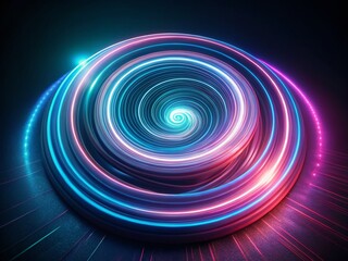 Poster - Futuristic Neon Spiral Wave: Glowing Light Rays Panoramic Dark Background Stock Photo