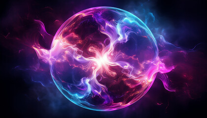 Wall Mural - abstract glowing energy sphere, vibrant neon pink and purple smoke. mystical and electrifying visual