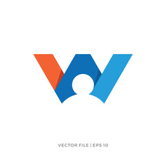 Poster - W initial logo design with human head in negative space