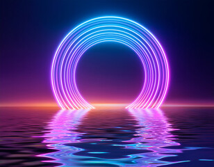 Aufkleber - Holographic gradient ultraviolet neon circle frame, liquid surface, futuristic and glowing effect.