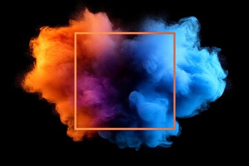 Poster - in a square frame, a vibrant explosion of orange and blue sparks is depicted, looking almost like a 