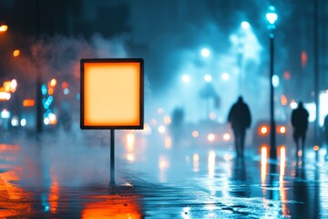 Poster - The city, aglow in red and orange, provides a vibrant background for a neon sign