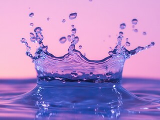 Poster - Captivating water splash in vibrant purple and pink hues creating a dynamic abstract liquid art form