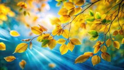 Wall Mural - Dreamy autumn sunlight bathes a vibrant fall landscape in peaceful serenity.