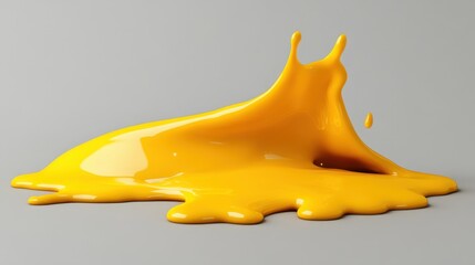 Poster - Vibrant Yellow Paint Splatter on Neutral Gray Background Artistic Liquid Motion Abstract Expression Minimal Studio Shot High Resolution Stock Photo