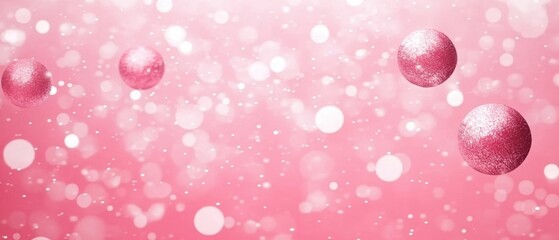 Poster - Sparkling pink spheres floating in a dreamy bokeh background creating a festive and magical atmosphere for celebration and joy