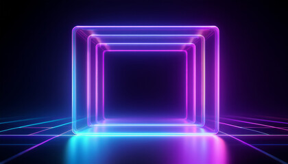Aufkleber - Holographic gradient ultraviolet neon square frame, liquid surface, futuristic and glowing effect.