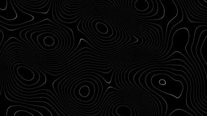 Poster - Abstract animated outline topographic contour map. Moving waves on black background. 4K looped animation