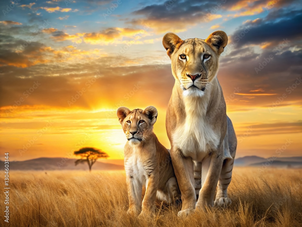 Lioness And Cub On African Savanna Wallpaper Wildlife Photography lioness-and-cub-on-african-savanna-wallpaper-wildlife-photography