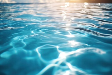 Poster - Serene turquoise water surface reflecting sunlight creating a peaceful and calming aquatic landscape with gentle ripples and soft light