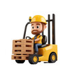 © Aa - Cartoon Man Driving Forklift Carrying Stack of Pallets on Transparent or White Background