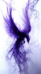 Poster - Majestic phoenix abstract art in purple hues against white background ethereal fantasy bird rising