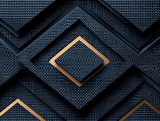 Poster - Abstract Geometric Composition with Textured Navy Blue Squares and Golden Accents Creates Depth