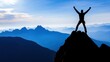 © Heruu - Silhouette of triumphant hiker on mountain peak at sunrise.