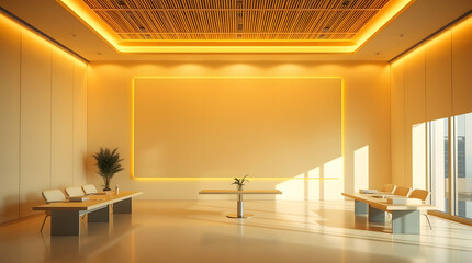 Poster - a modern waiting area bathed in warm light, with sleek furniture and an inviting atmosphere. The space exudes sophistication and serenity, making it the perfect spot for guests