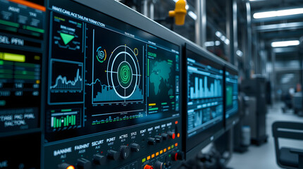 Poster - Control panel screen in a tech-focused environment displaying complex data analysis