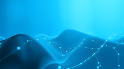 Poster - blue abstract wave with glowing dots and lines, representing a network or digital landscape